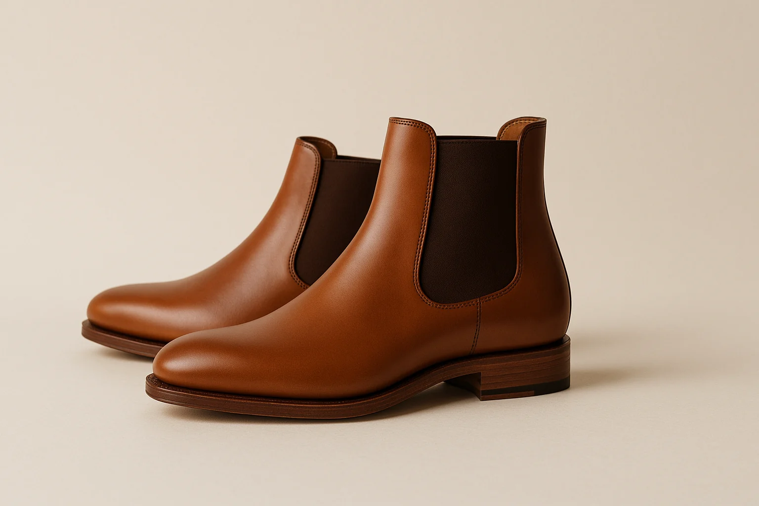 A pair of tan leather Chelsea boots